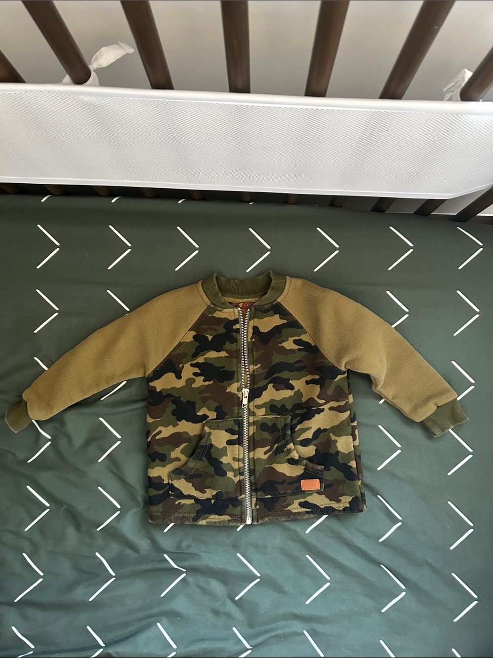 7 For All Mankind Kids' Camo Zip-Up Jacket in Olive and Tan
